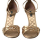 Dolce & Gabbana Gold Satin Ankle Strap Crystal Sandals Shoes