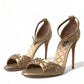 Dolce & Gabbana Gold Satin Ankle Strap Crystal Sandals Shoes