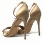 Dolce & Gabbana Gold Satin Ankle Strap Crystal Sandals Shoes