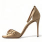 Dolce & Gabbana Gold Satin Ankle Strap Crystal Sandals Shoes