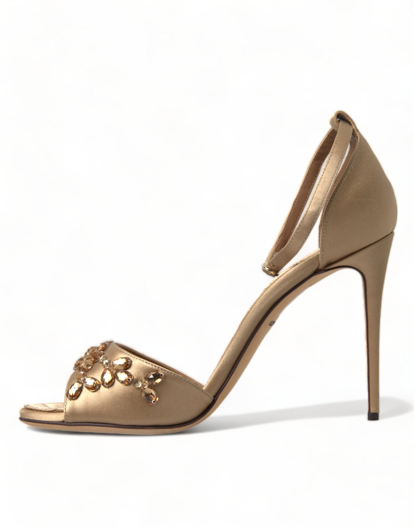 Dolce & Gabbana Gold Satin Ankle Strap Crystal Sandals Shoes