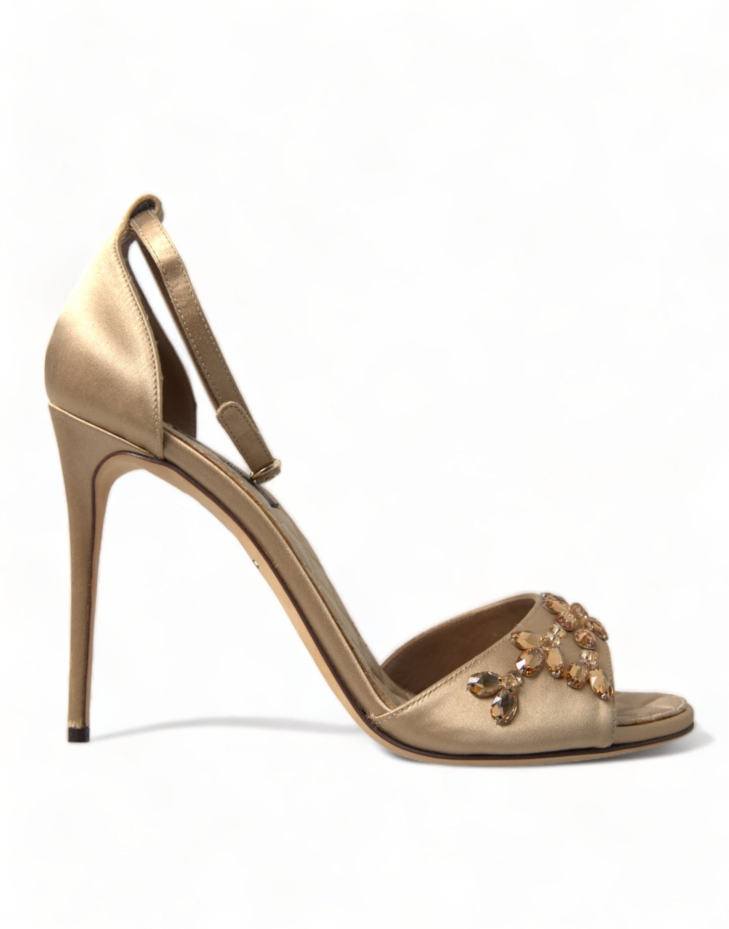 Dolce & Gabbana Gold Satin Ankle Strap Crystal Sandals Shoes