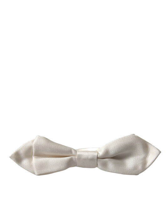 Dolce & Gabbana White Silk Slim Adjustable Neck Papillon Bow Tie