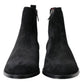 Dolce & Gabbana Black Suede Leather Mid Calf Men Boots Shoes