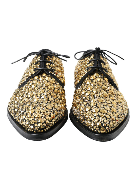 Dolce & Gabbana Black Gold Embellished Derby Dress Shoes