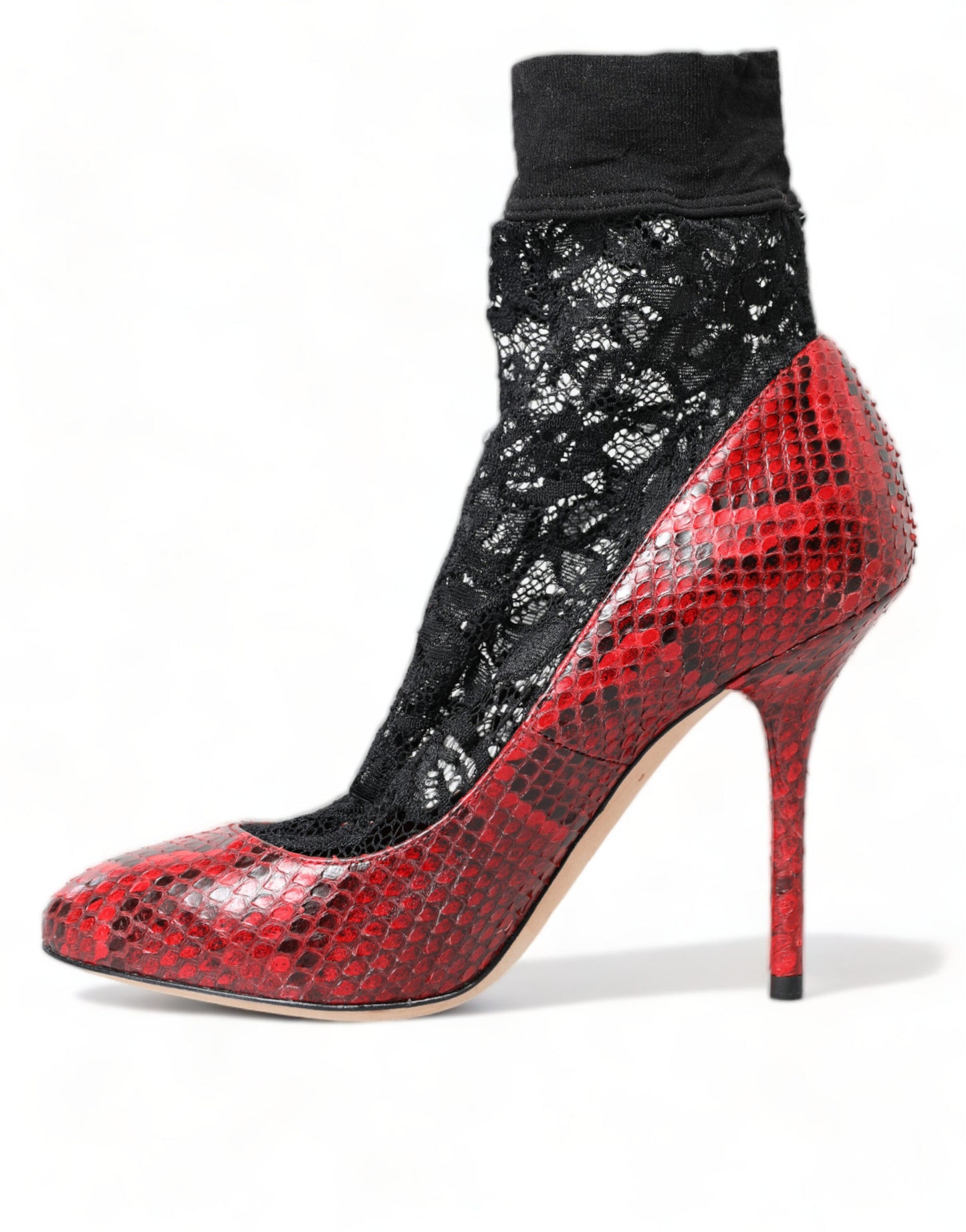 Dolce & Gabbana Red Ayers Leather Lace Socks Pumps Shoes