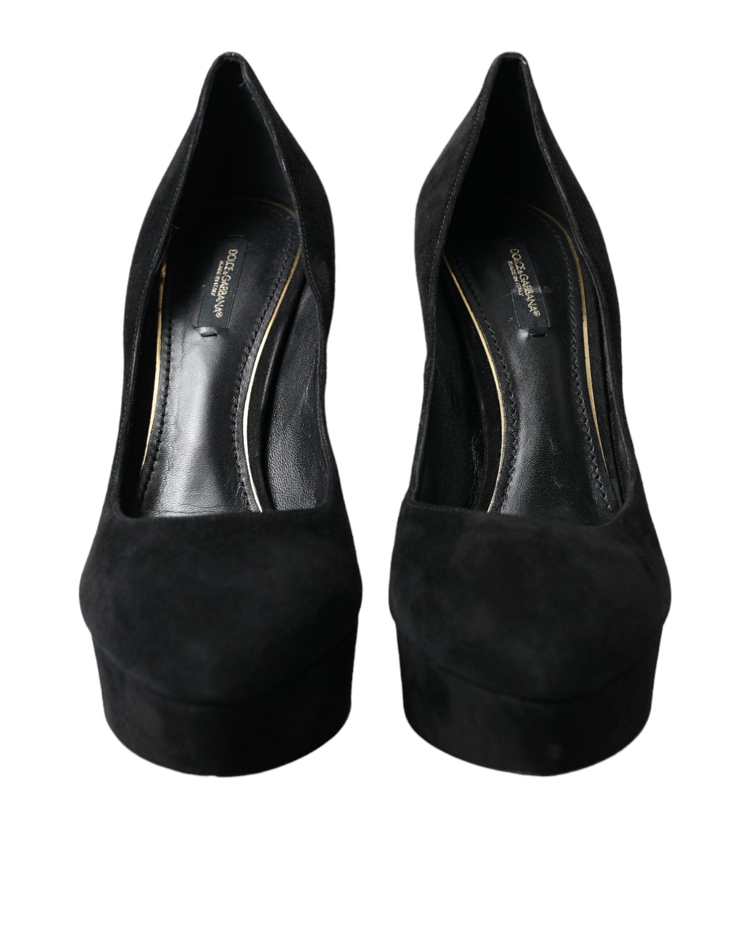 Dolce & Gabbana Black Suede Leather Platform Heel Pumps Shoes