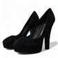 Dolce & Gabbana Black Suede Leather Platform Heel Pumps Shoes