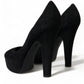 Dolce & Gabbana Black Suede Leather Platform Heel Pumps Shoes