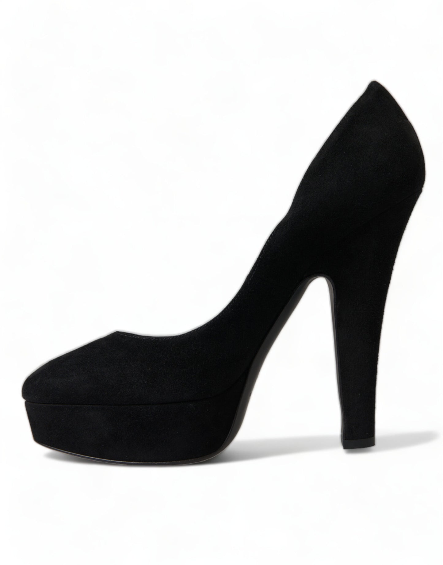 Dolce & Gabbana Black Suede Leather Platform Heel Pumps Shoes