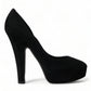 Dolce & Gabbana Black Suede Leather Platform Heel Pumps Shoes