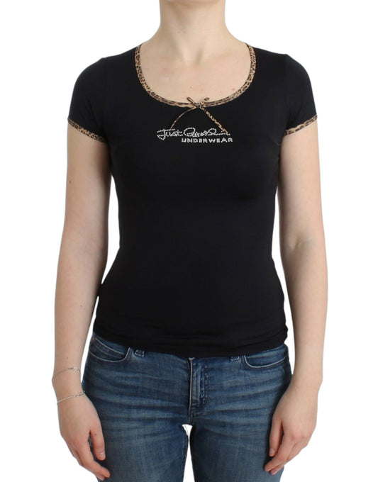 Cavalli Chic Black Leopard Trim Top