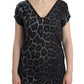 Cavalli Gray Leopard V-Neck Top