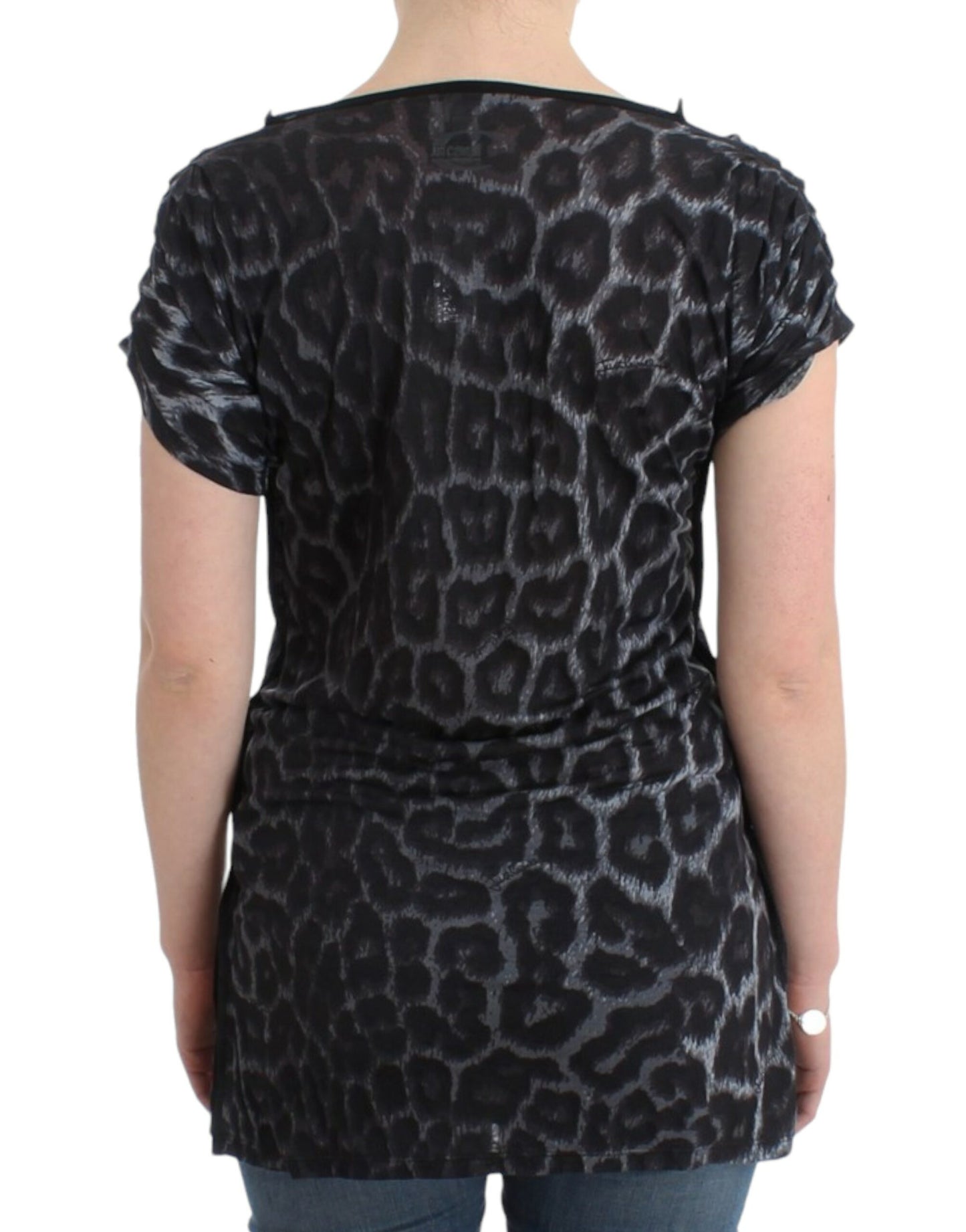 Cavalli Gray Leopard V-Neck Top