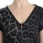 Cavalli Gray Leopard V-Neck Top