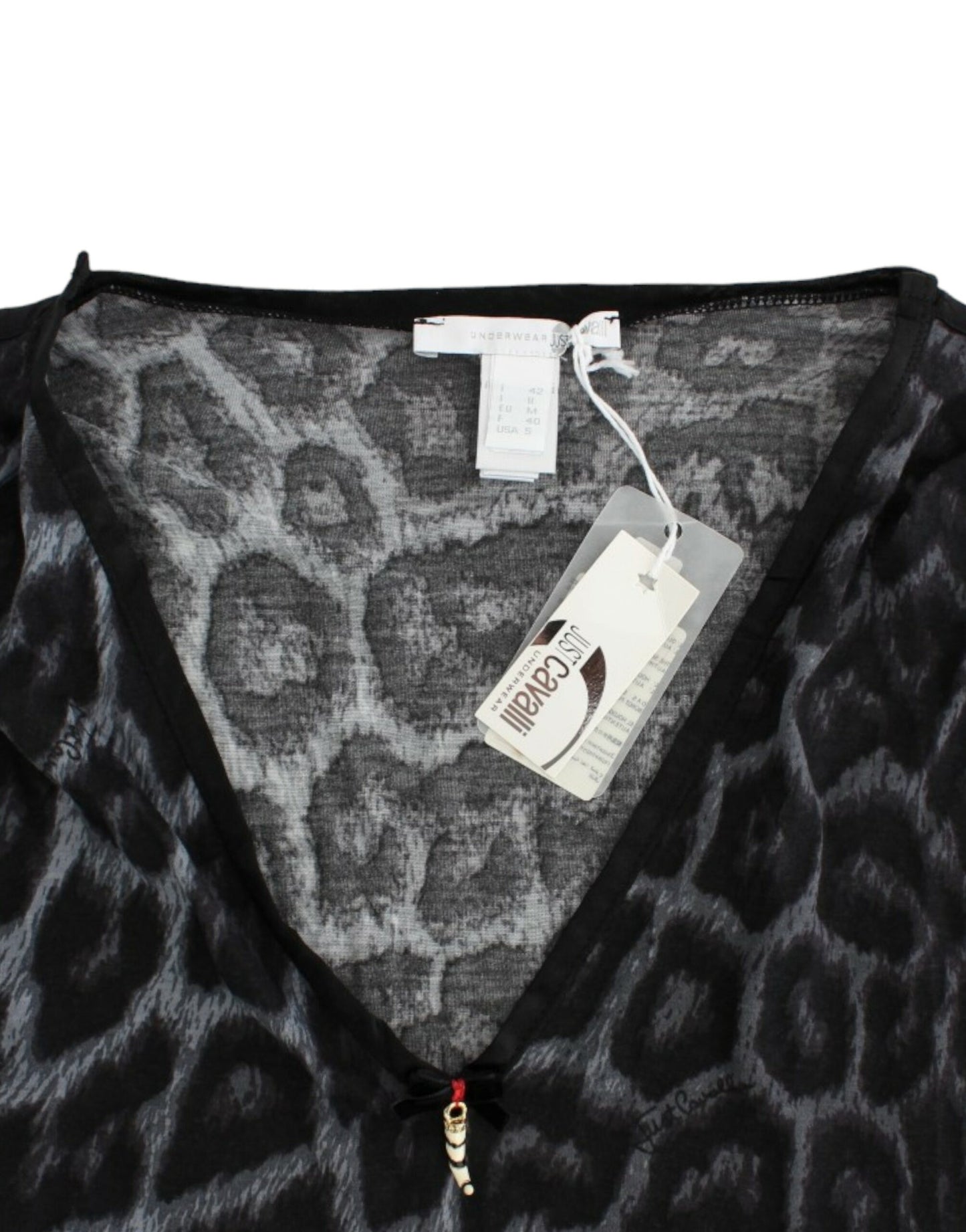 Cavalli Gray Leopard V-Neck Top