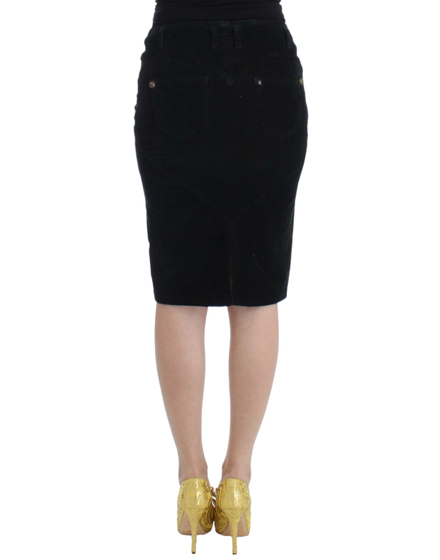 Cavalli Black Corduroy Pencil Skirt