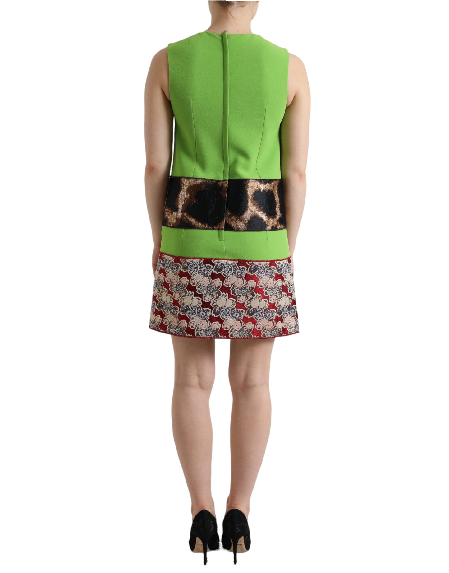 Dolce & Gabbana Apple Green Multicolor Sleeveless Shift Dress