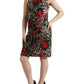 Dolce & Gabbana Brown Leopard Red Roses Wool A-line Dress