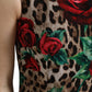 Dolce & Gabbana Brown Leopard Red Roses Wool A-line Dress