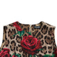 Dolce & Gabbana Brown Leopard Red Roses Wool A-line Dress