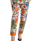 Dolce & Gabbana White Majolica Print Tapered Mid Waist Pants