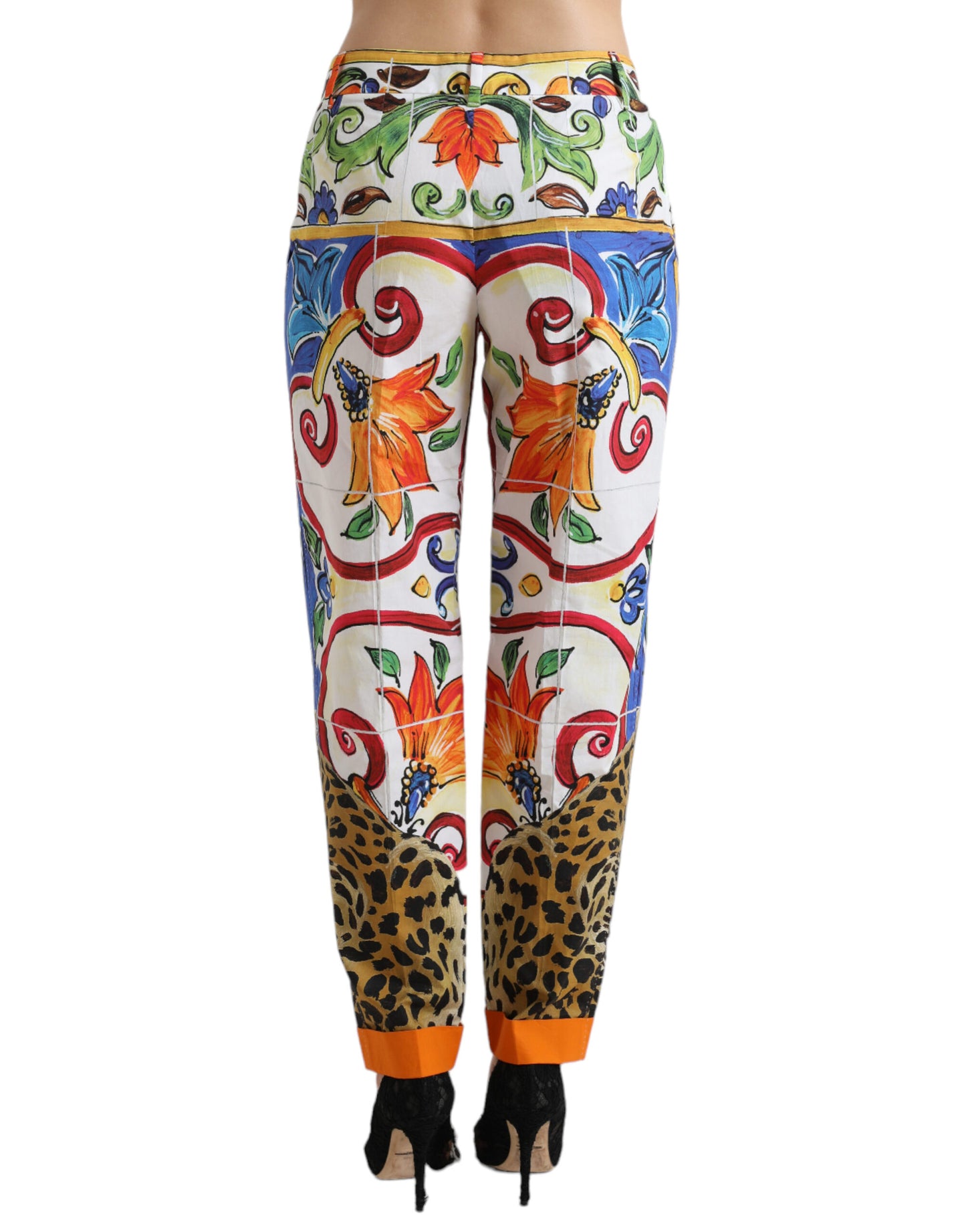 Dolce & Gabbana White Majolica Print Tapered Mid Waist Pants