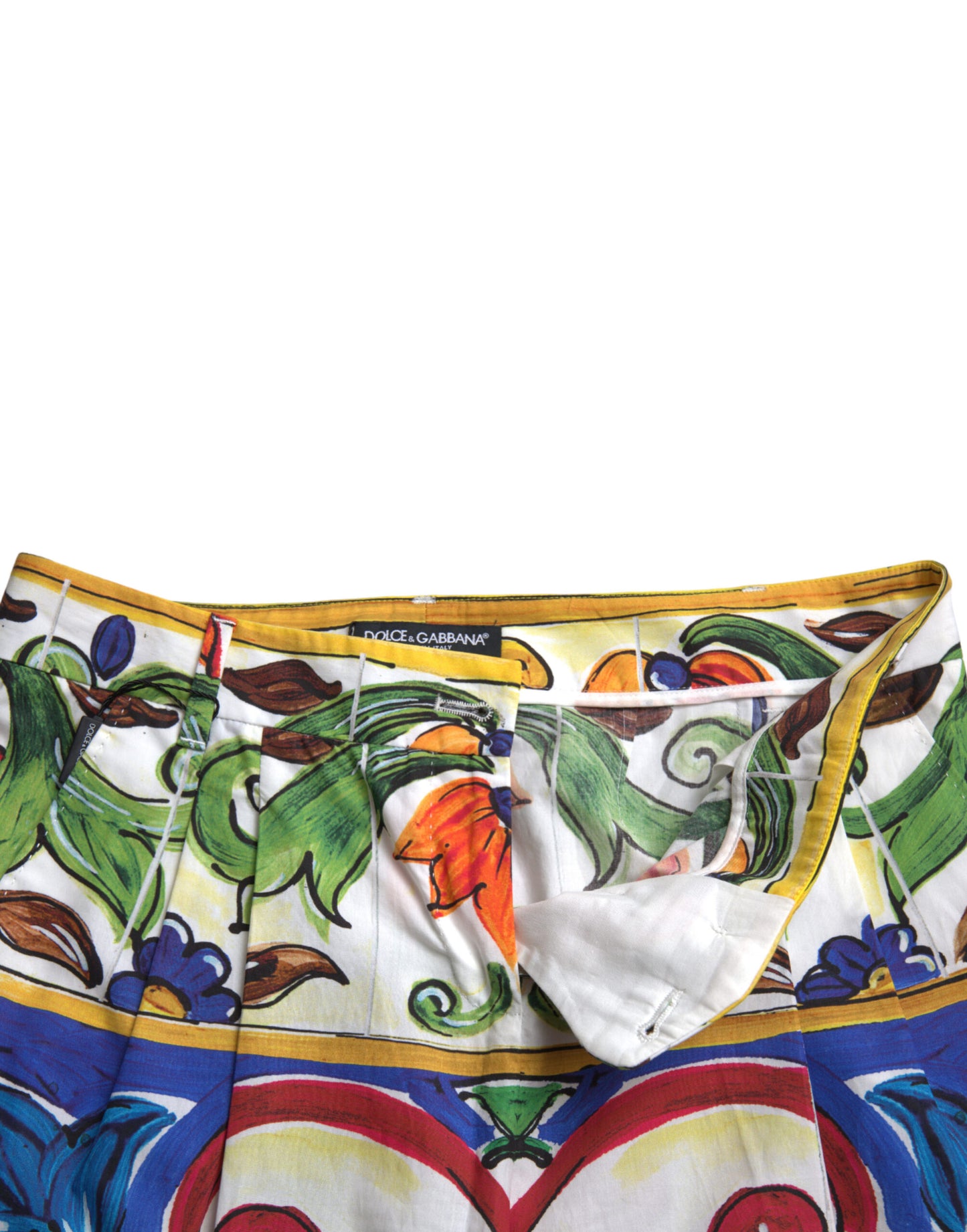 Dolce & Gabbana White Majolica Print Tapered Mid Waist Pants