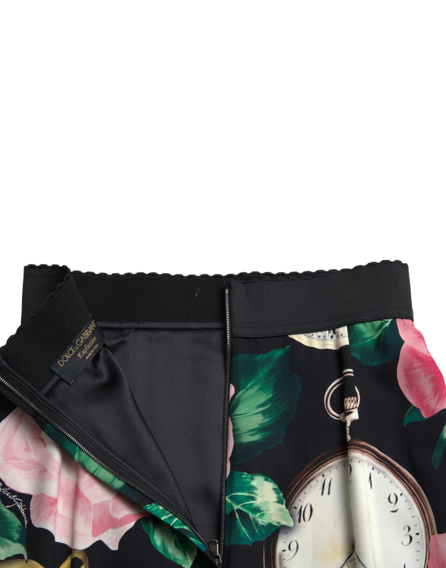 Dolce & Gabbana Black Rose Clock High Waist Pencil Cut Skirt