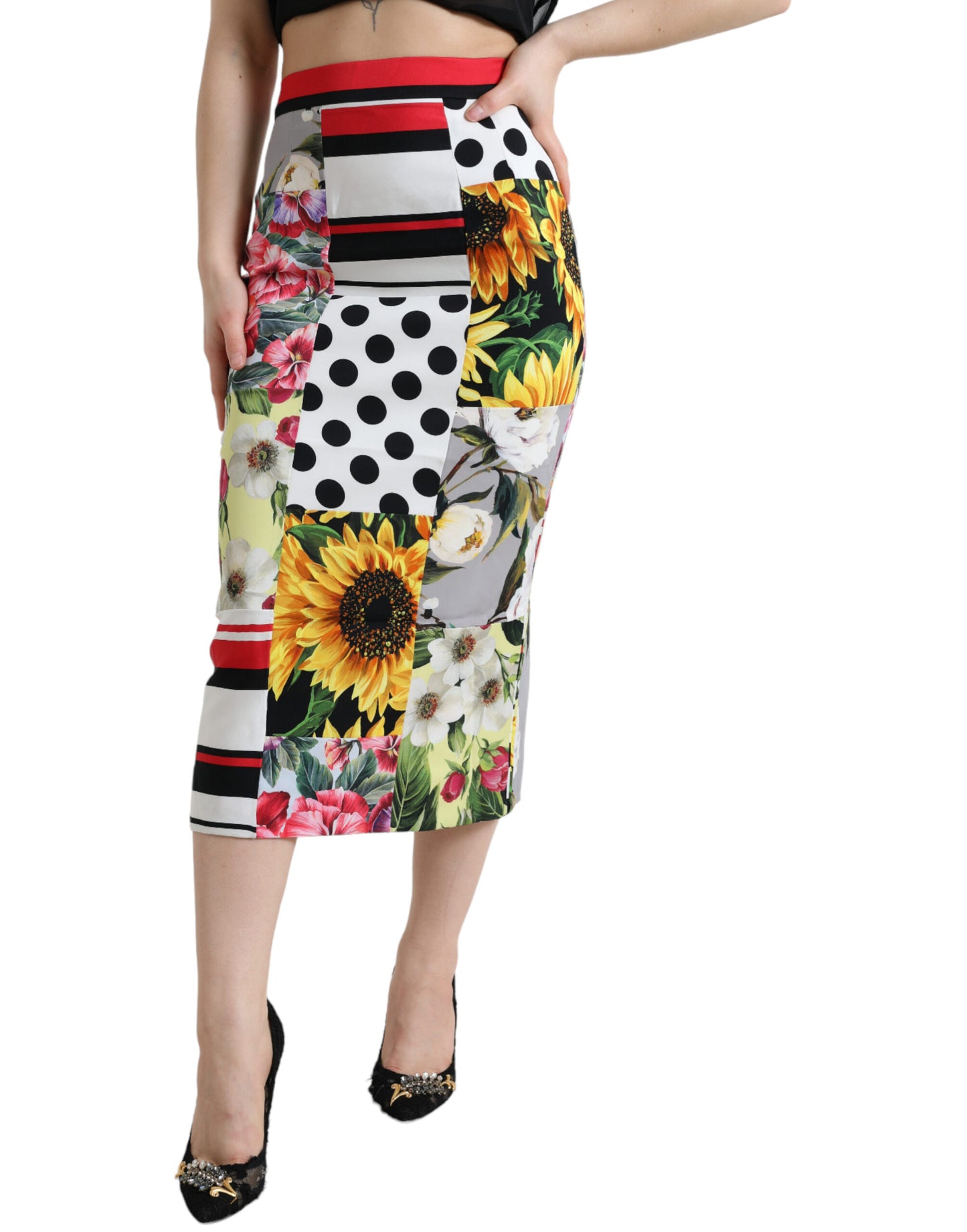 Dolce & Gabbana Multicolor Patchwork High Waist Pencil Skirt