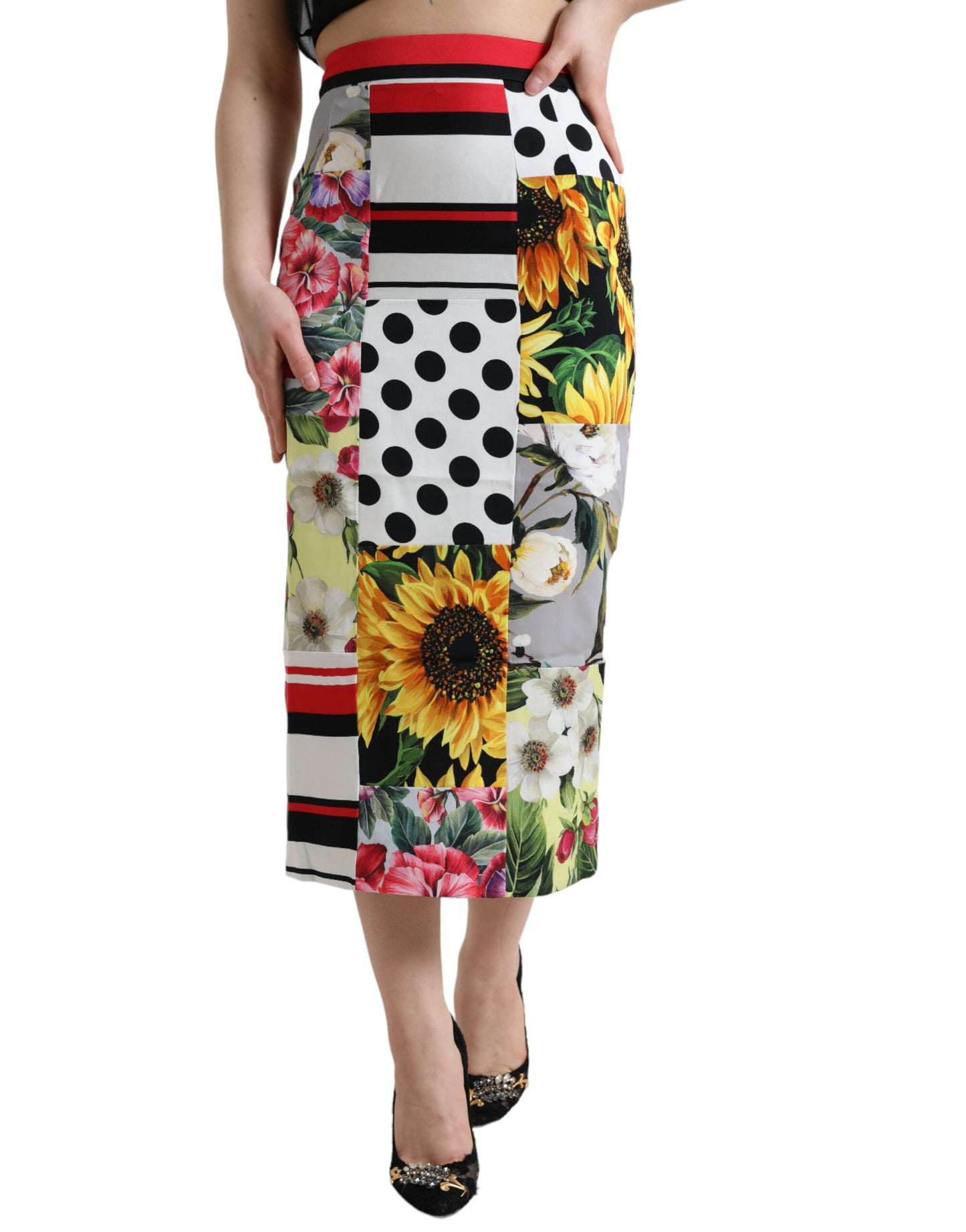 Dolce & Gabbana Multicolor Patchwork High Waist Pencil Skirt