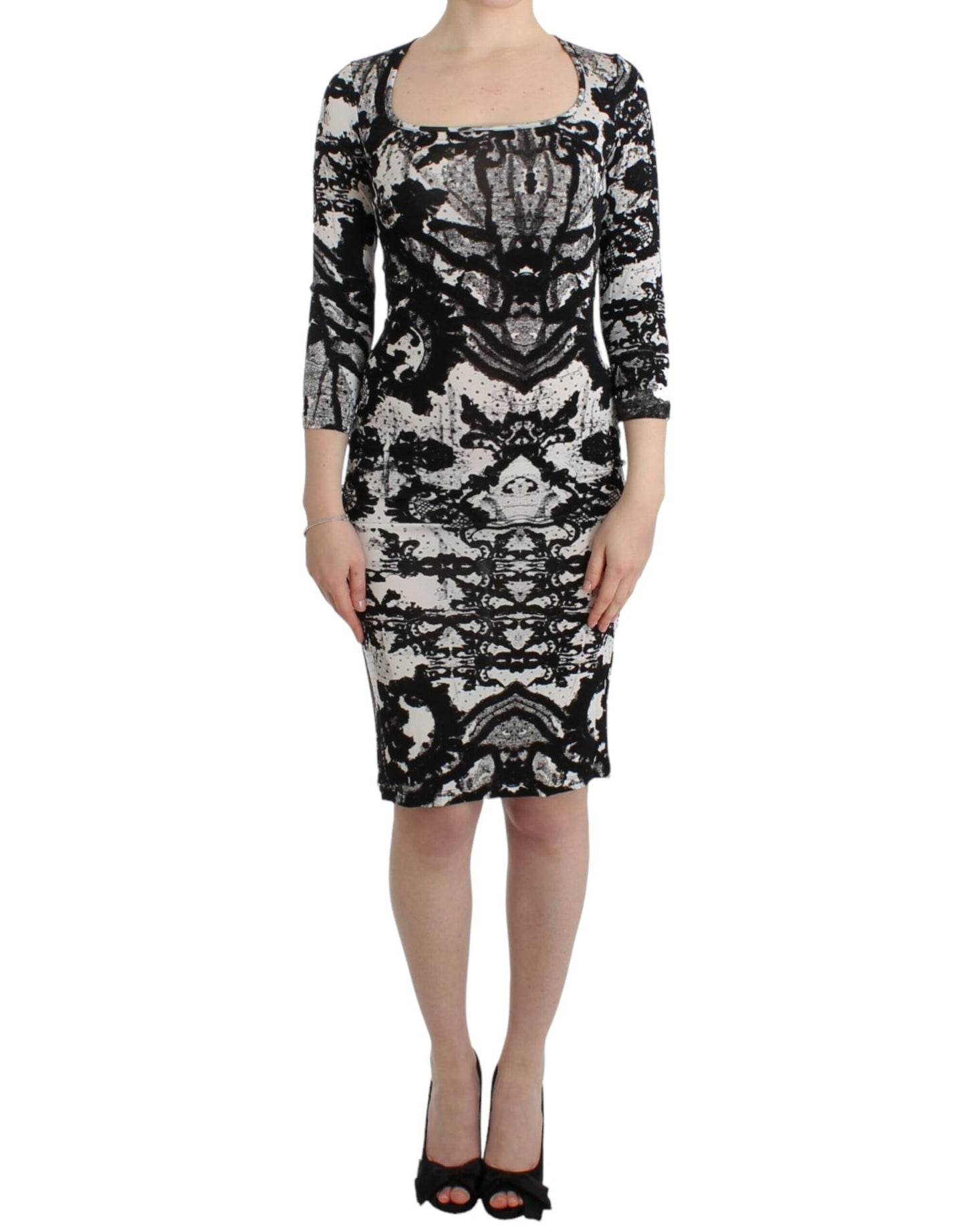 Cavalli Black Printed Sheath Dress