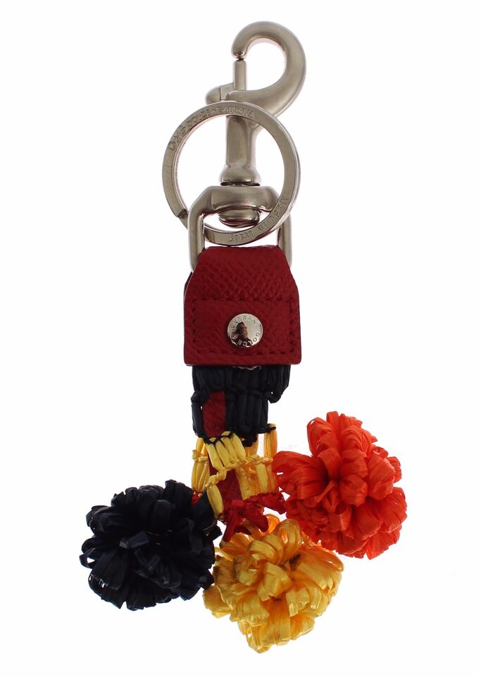 Dolce & Gabbana Multicolor Raffia Leather Clasp Finder Chain Keyring