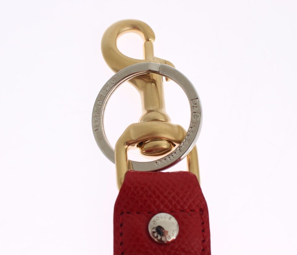 Dolce & Gabbana Gold Yellow Raffia Leather Clasp Finder Chain Keyring