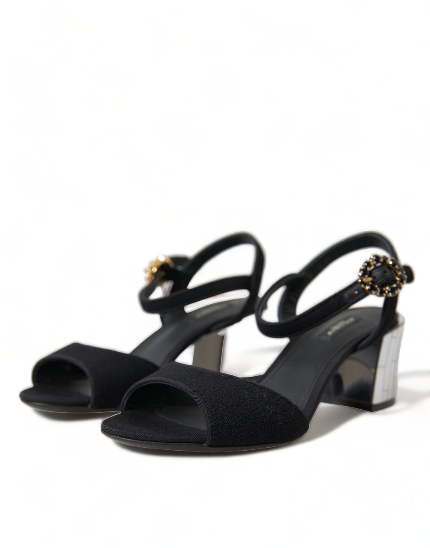 Dolce & Gabbana Black Crystals Ankle Strap Sandals Shoes