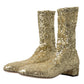 Dolce & Gabbana Gold Sequined Short Boots Stretch Shoes