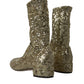 Dolce & Gabbana Gold Sequined Short Boots Stretch Shoes