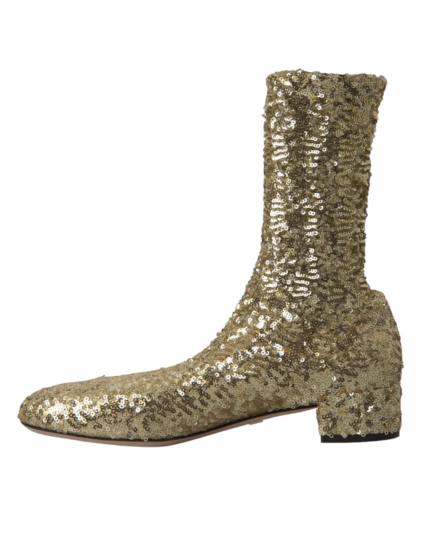 Dolce & Gabbana Gold Sequined Short Boots Stretch Shoes