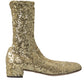 Dolce & Gabbana Gold Sequined Short Boots Stretch Shoes