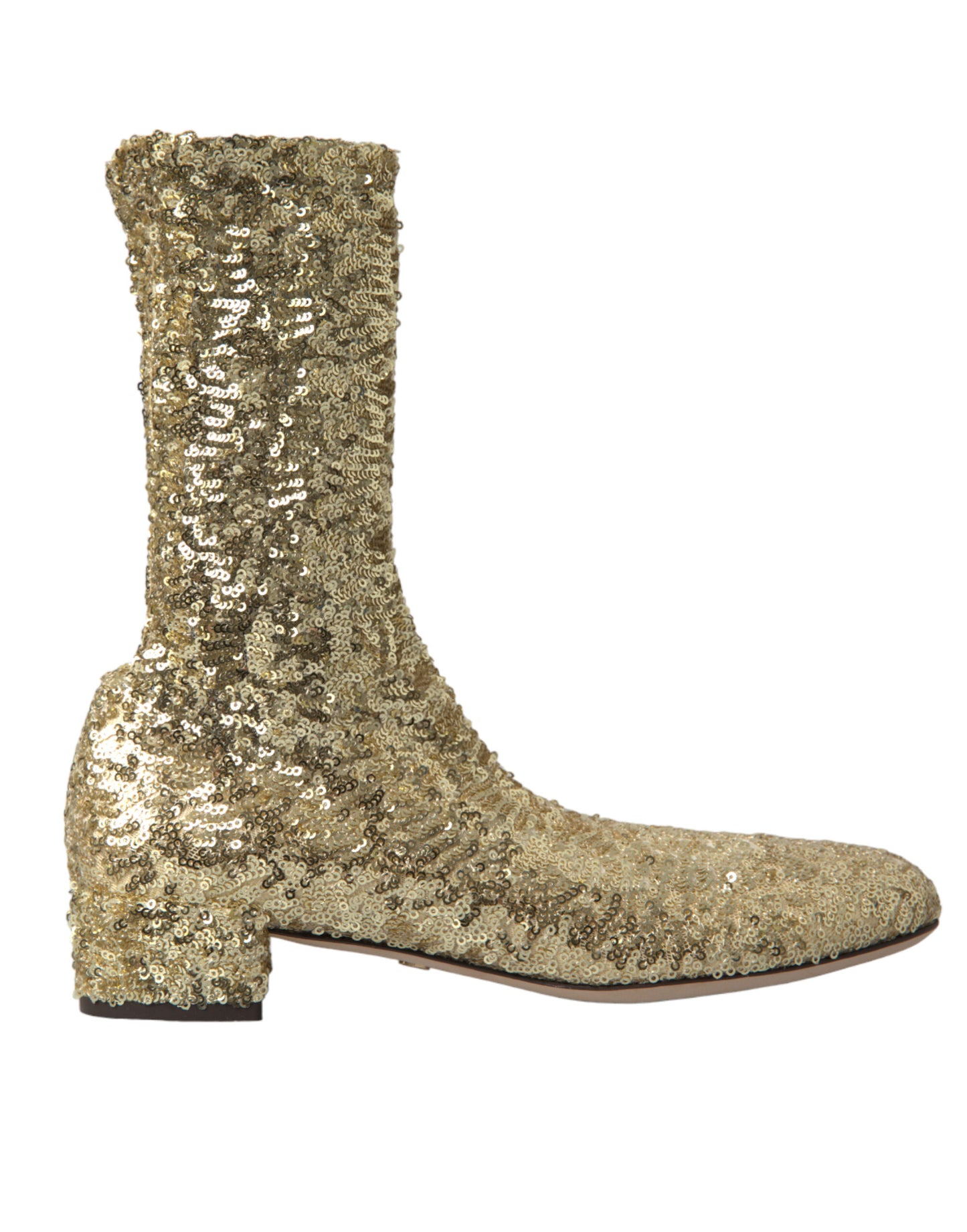 Dolce & Gabbana Gold Sequined Short Boots Stretch Shoes