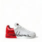 Dolce & Gabbana White Red Lace Up Womens Low Top Sneakers Shoes