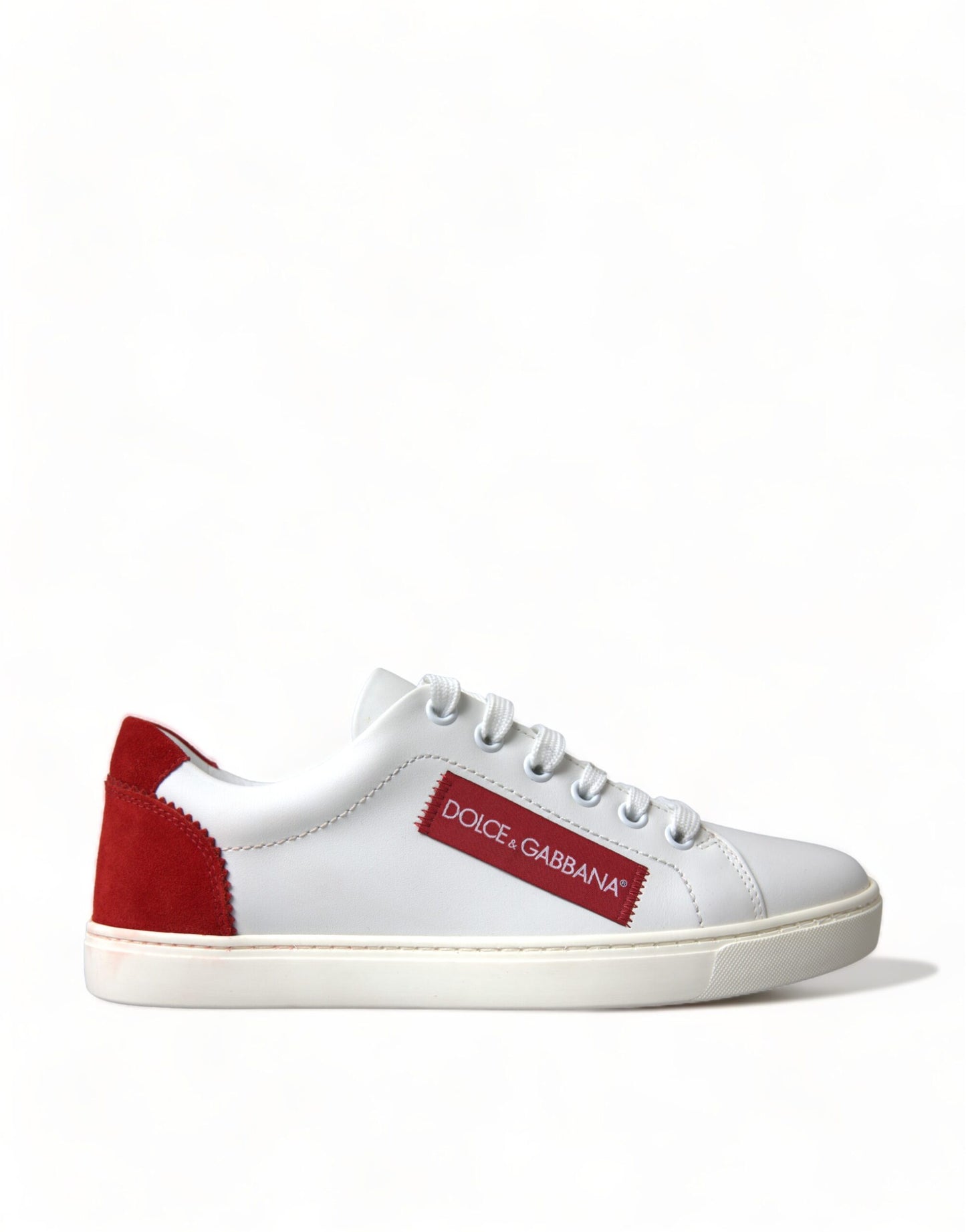 Dolce & Gabbana White Red Leather Low Top Sneakers Shoes