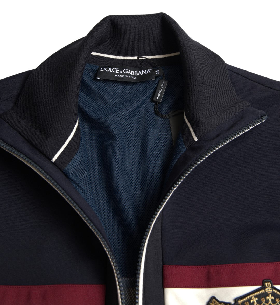 Dolce & Gabbana Blue Stripe Heraldic Full Zip Sweater