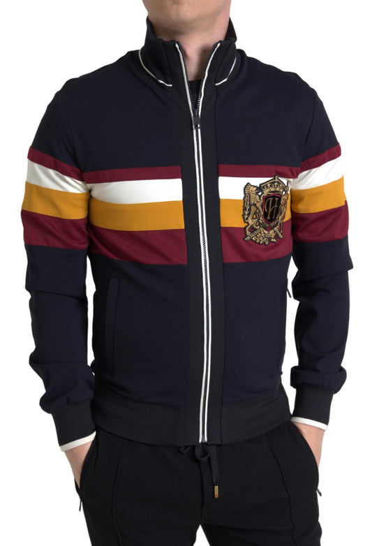 Dolce & Gabbana Blue Stripe Heraldic Full Zip Sweater