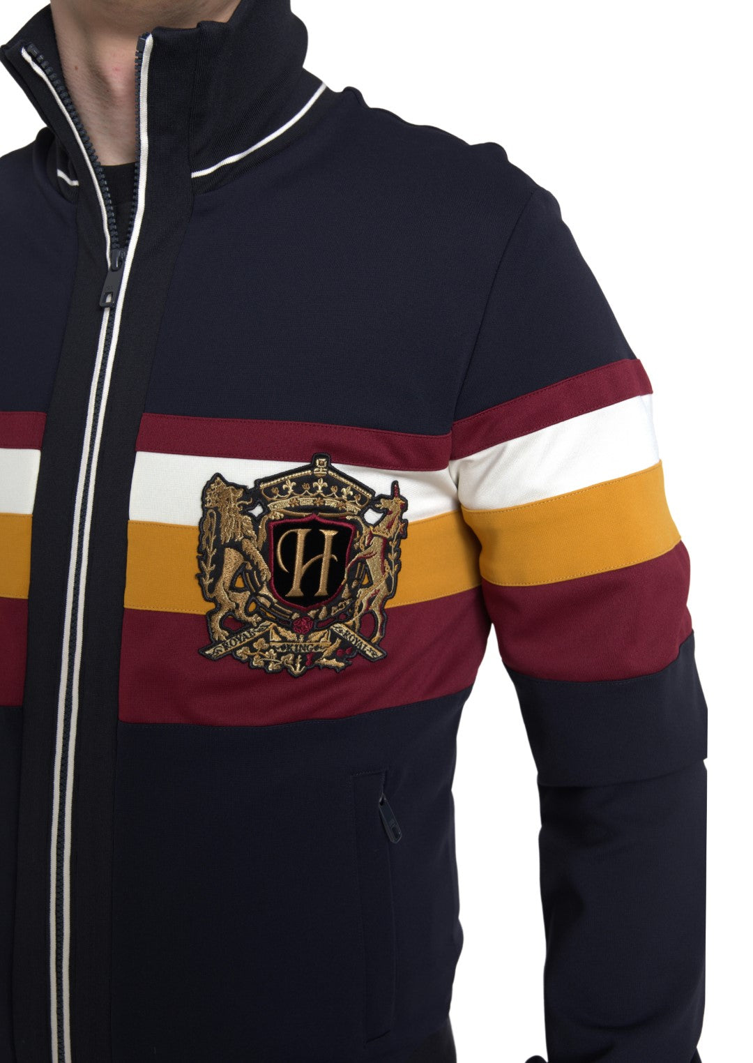 Dolce & Gabbana Blue Stripe Heraldic Full Zip Sweater