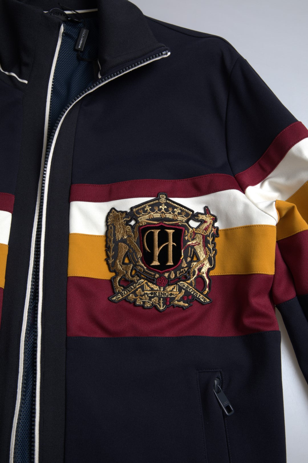 Dolce & Gabbana Blue Stripe Heraldic Full Zip Sweater