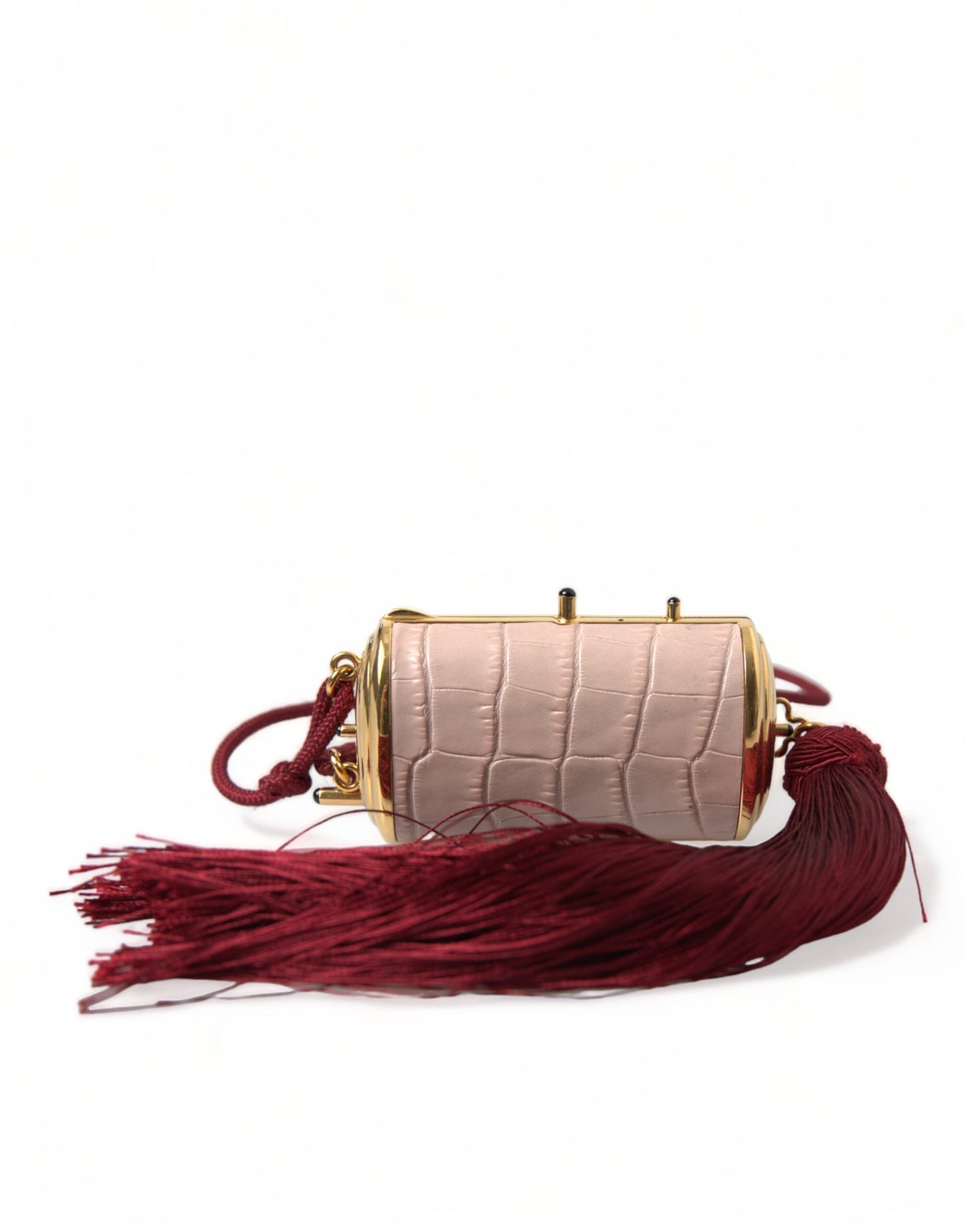 Dolce & Gabbana Pink Exotic Leather Mini Mirror Tassel Makeup Bag