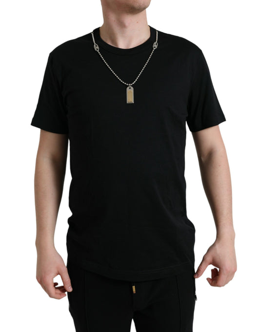 Dolce & Gabbana Black Cotton Dog Tag Round Neck T-shirt