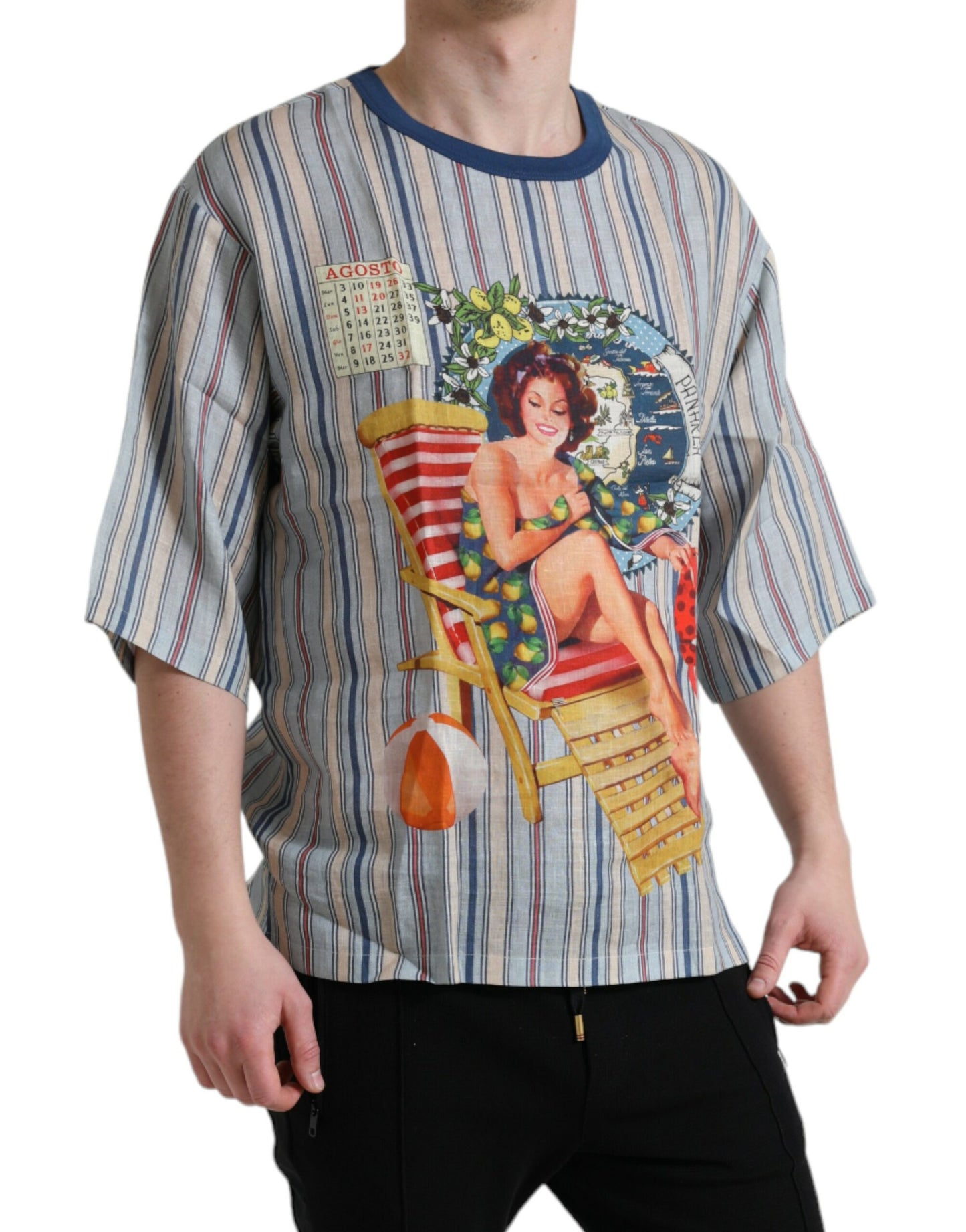 Dolce & Gabbana Multicolor Agosto Print Linen T-shirt