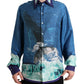 Dolce & Gabbana Blue Ocean Print Silk Collared Button Down Shirt